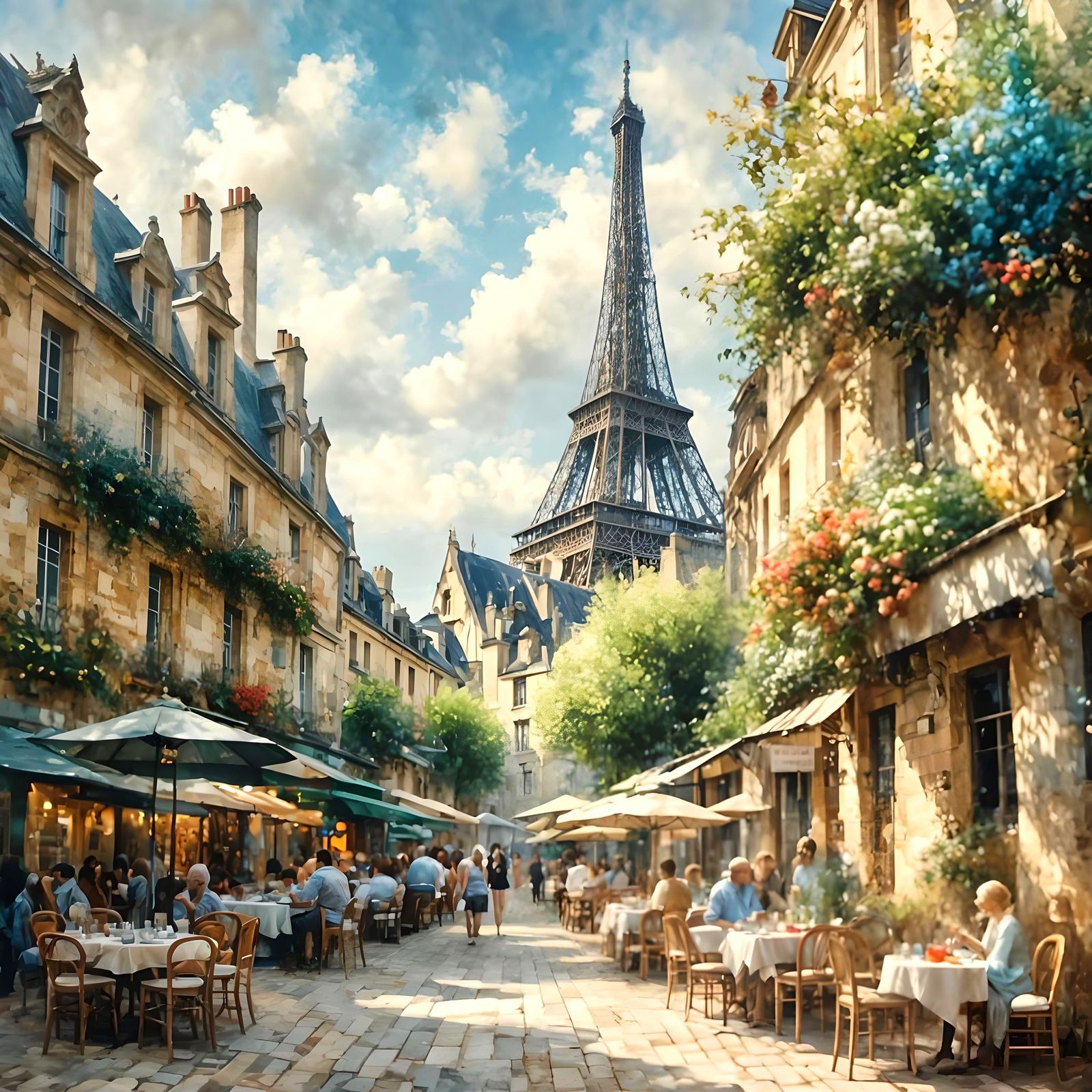 Paris, France in Serene Watercolor Style