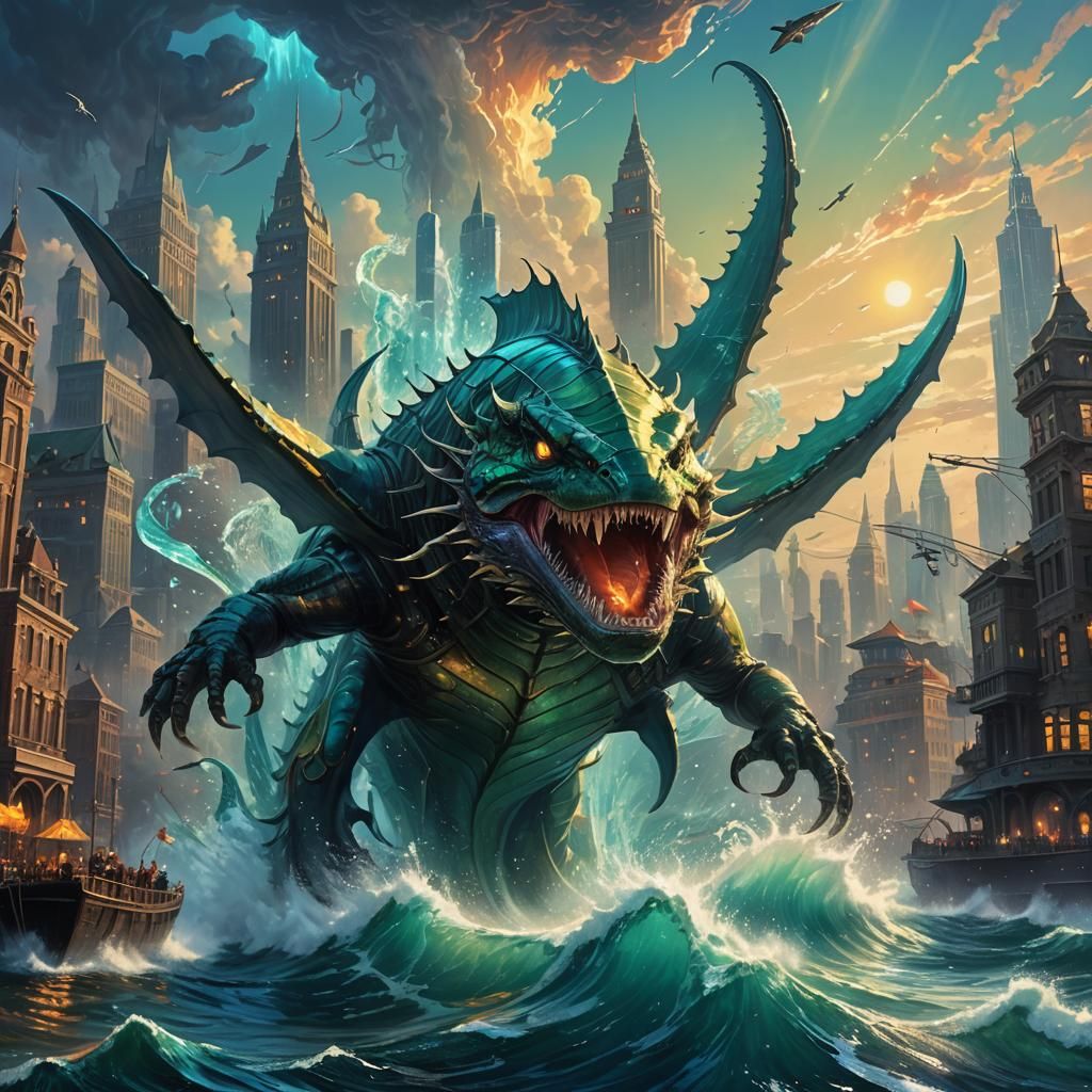 Leviathan Emerges from the Deep: Fantasy Oil Painting