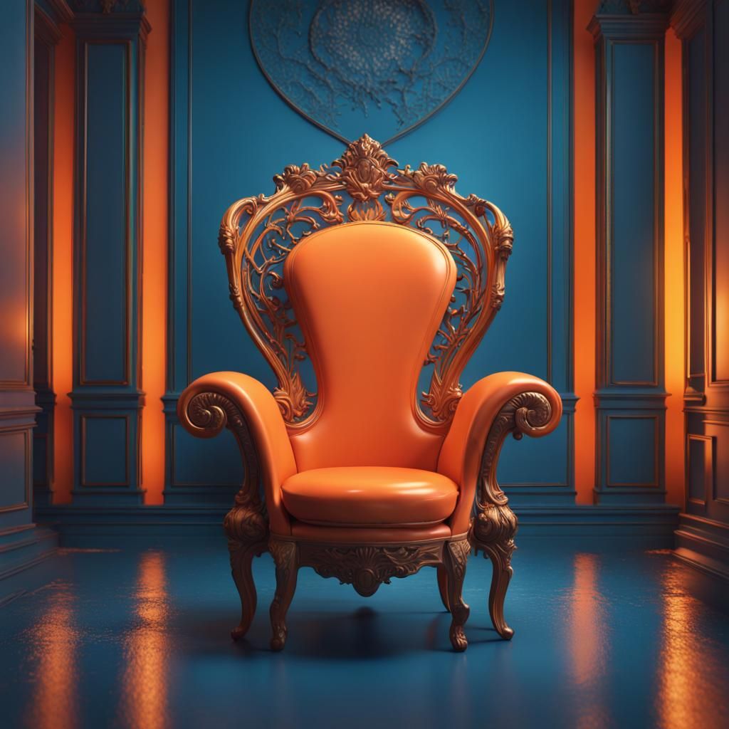 Orange Chair in Blue Room: Dynamic Lighting Concept Art
