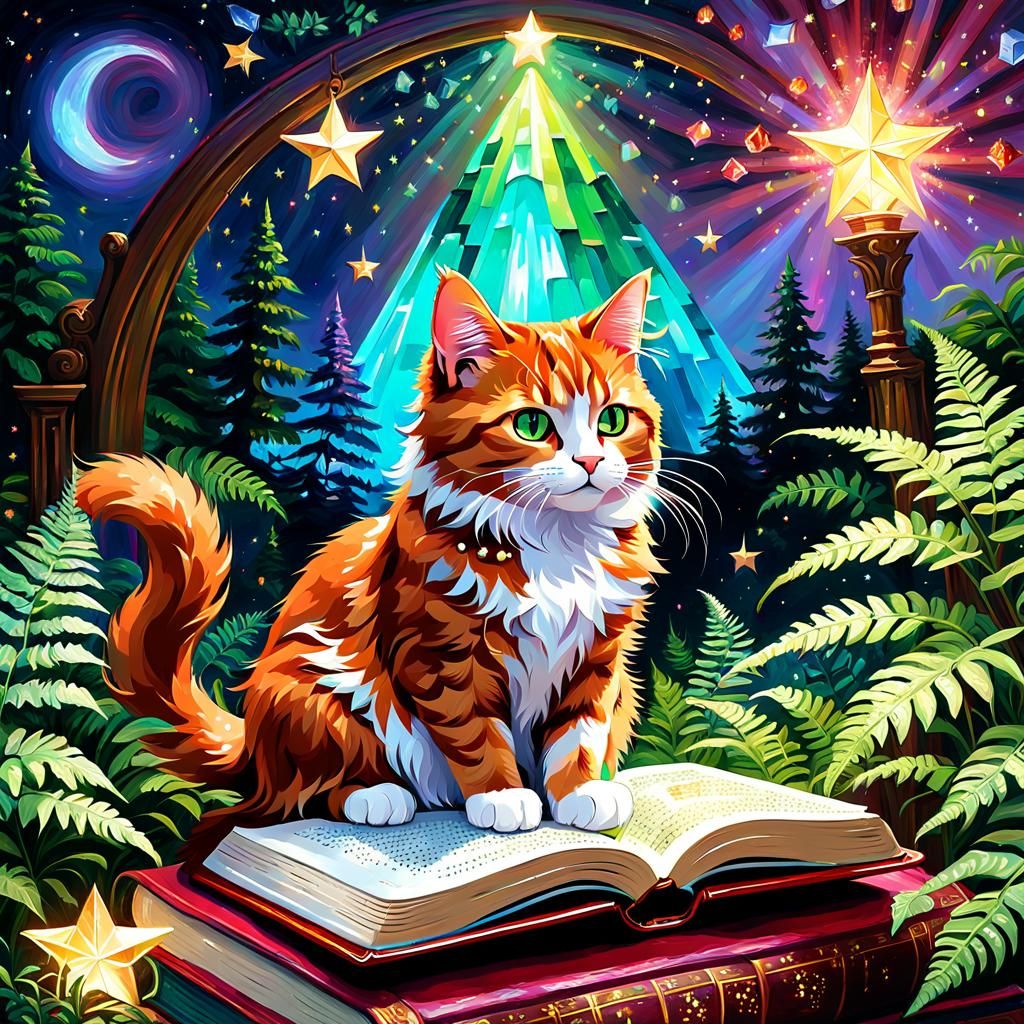 Majestic Red Cat on Grimoire in Expressionist Oil Painting