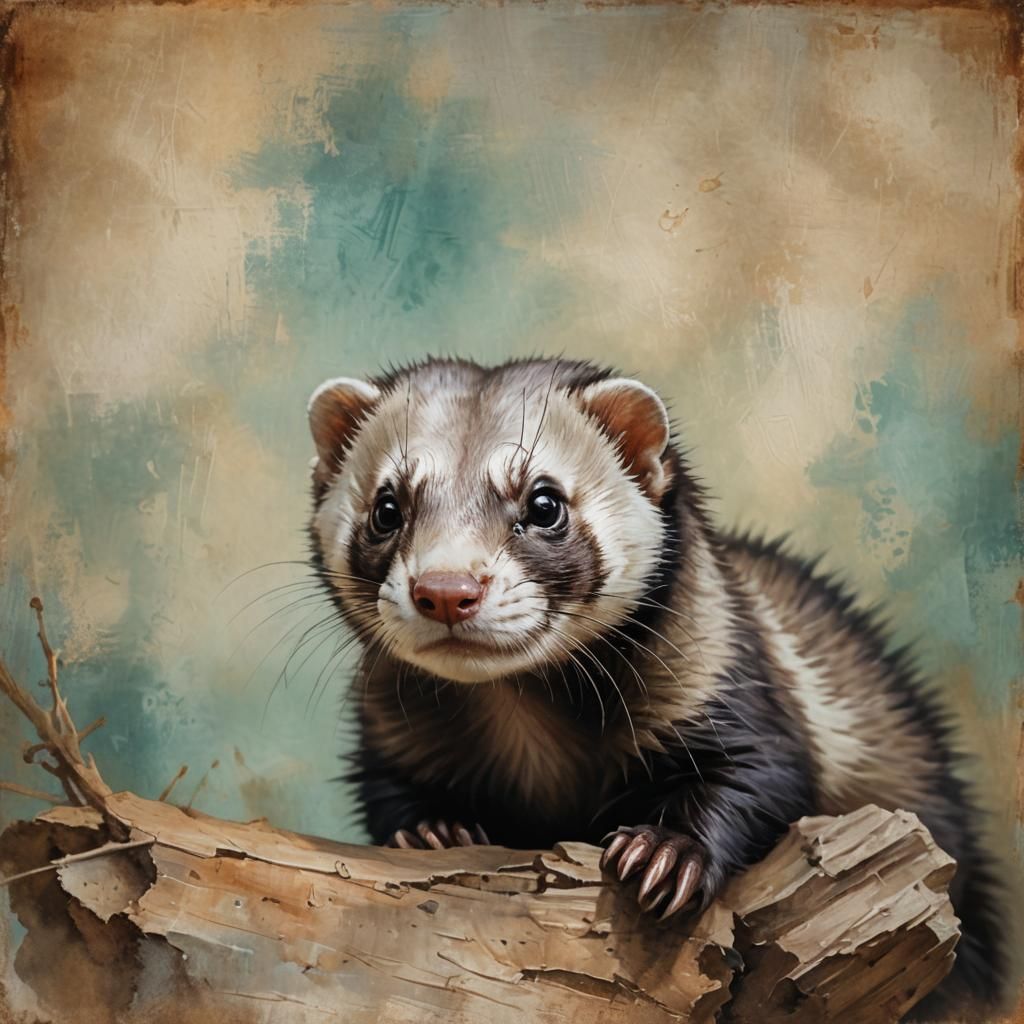 Confident Ferret Alchemist in Oil Paint Style
