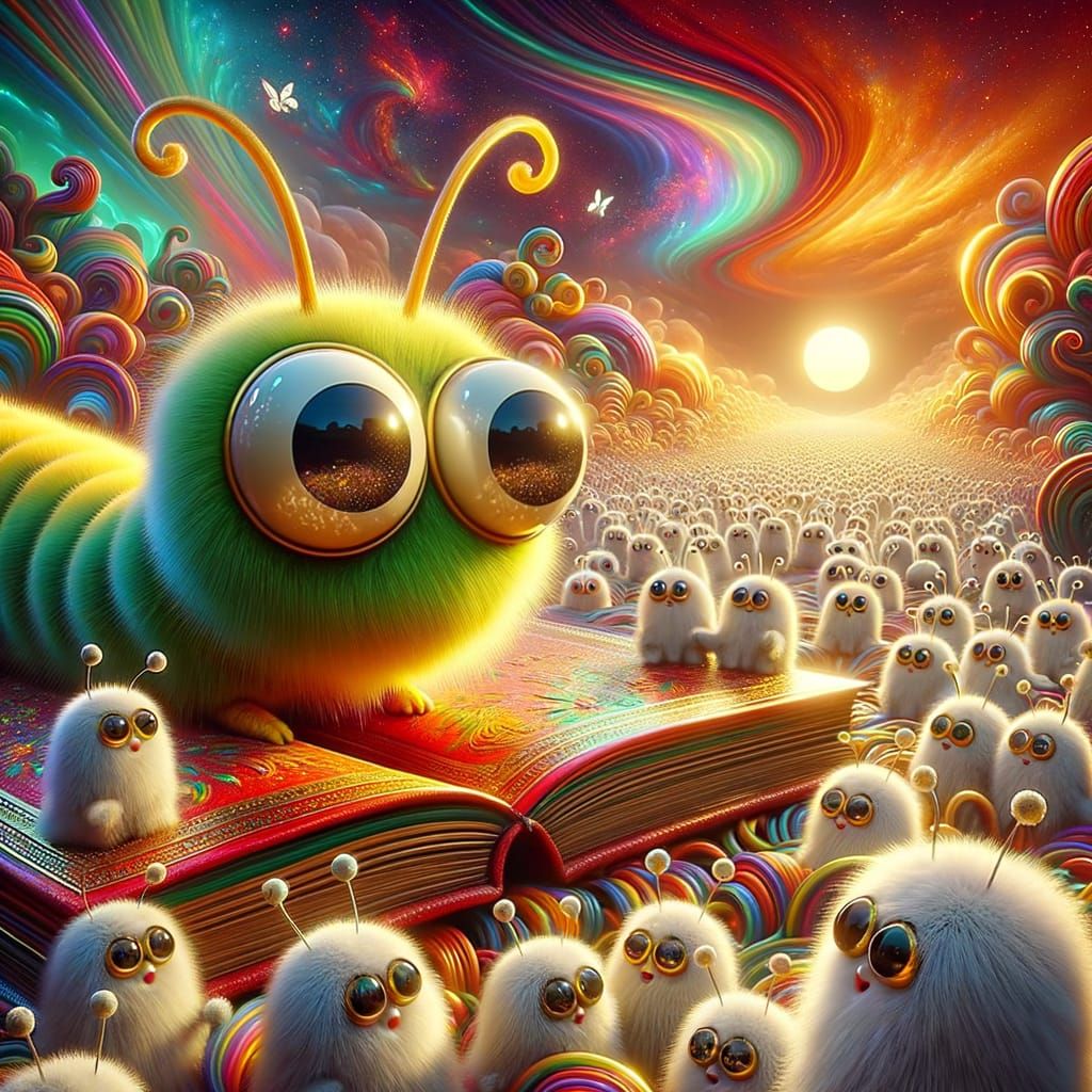 Whimsical Caterpillar Reads Googly-Eyed Book