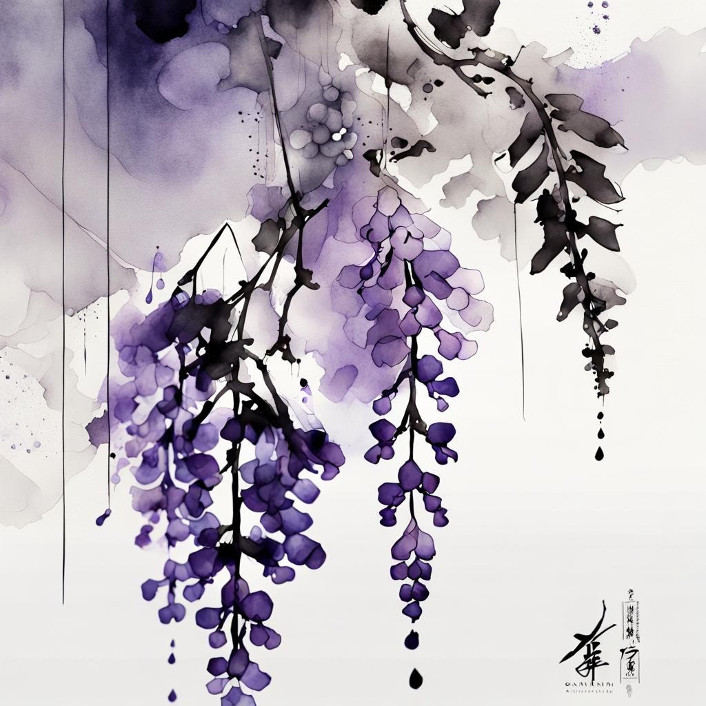 Wisteria Botanical Illustration in Ink Fusion Style