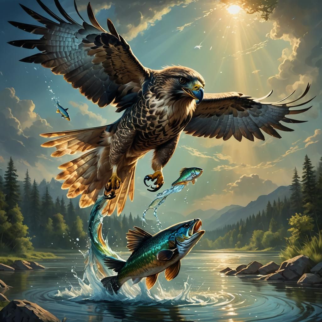 Hawk Catching Fish: Fantasy Matte Painting