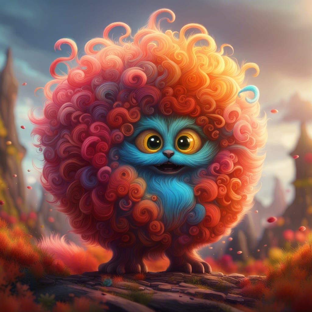 Fluffy Fur Ball Creature in Deep Color