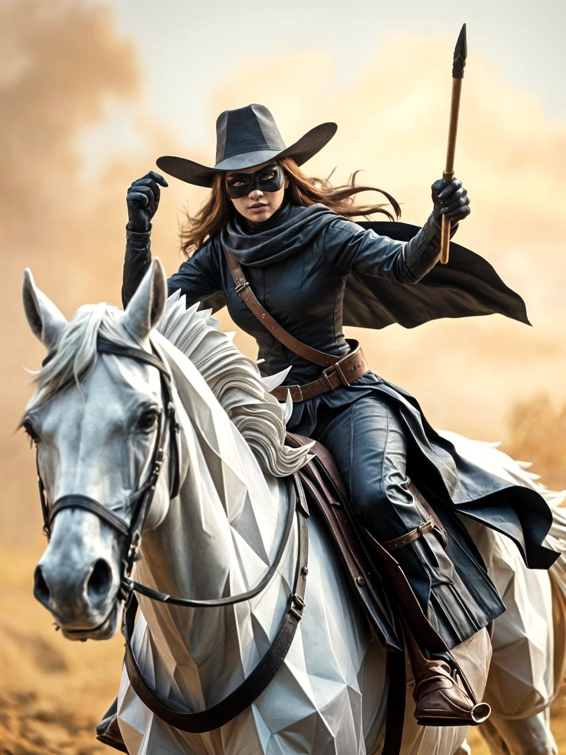 Origami Lone Ranger Female Papercraft Sculpture