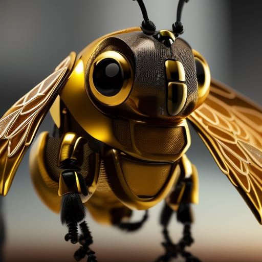 Adorable Mechanical Honey Bee Robot in 8K