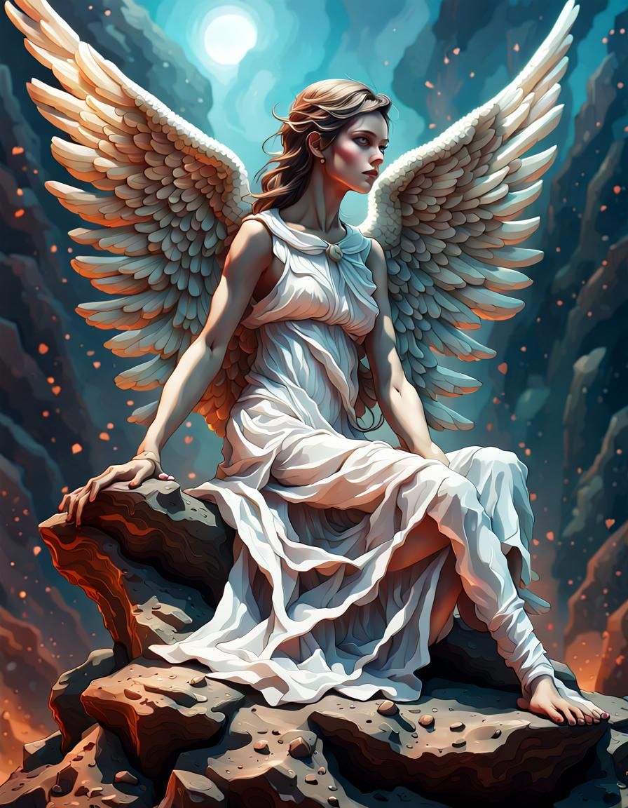 Angel Statue with Bone Dress, Hyperrealistic Digital Art