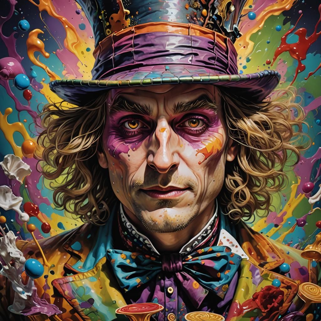 Hyperrealistic Mad Hatter Tripping in Wonderland