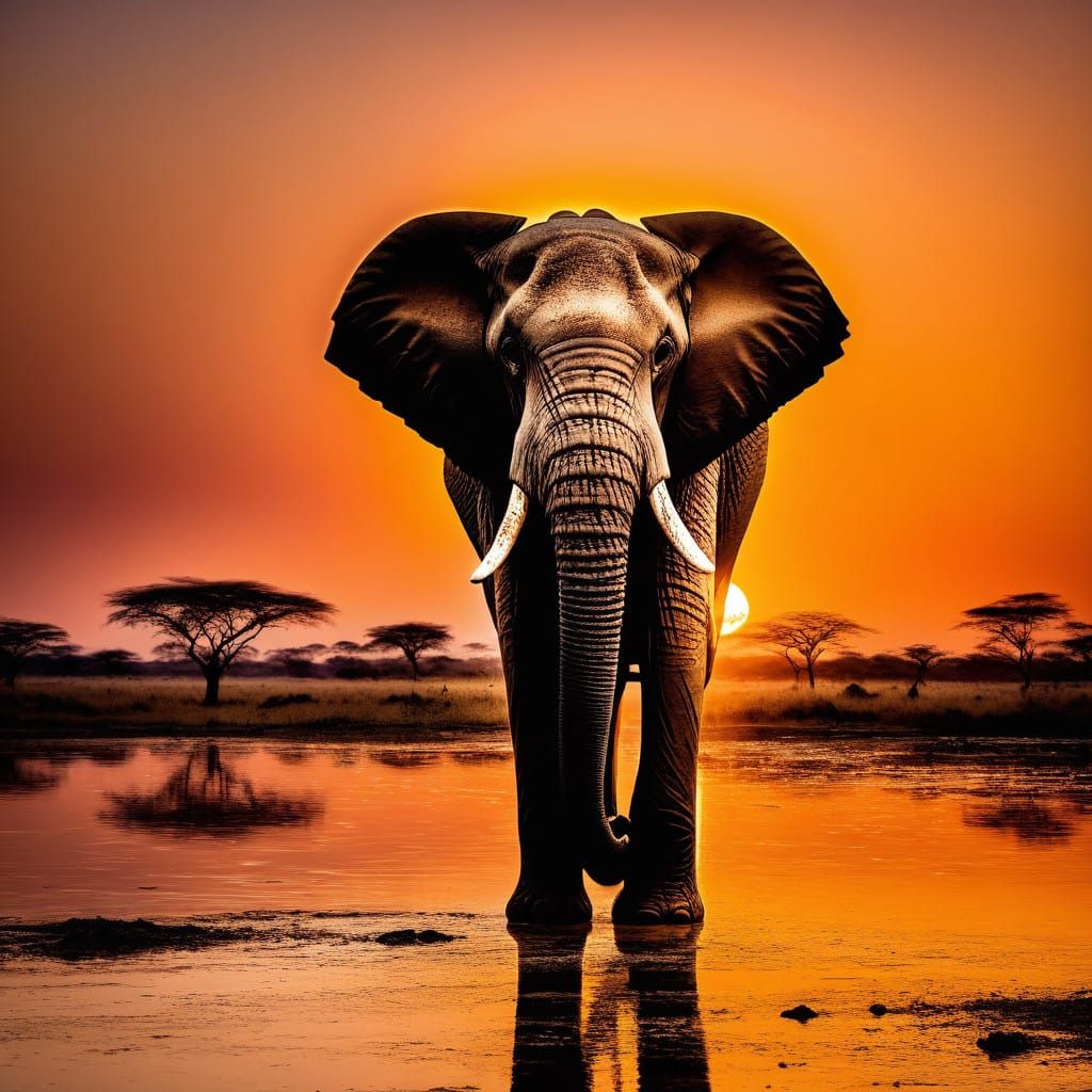 Elephant Amidst African Sunset