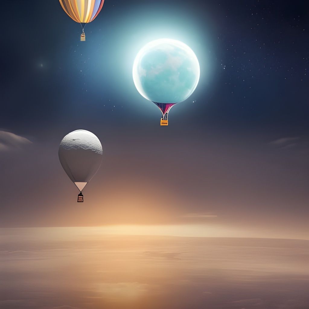 Balloon Soaring in Space with Moon: Hyperdetailed 4K