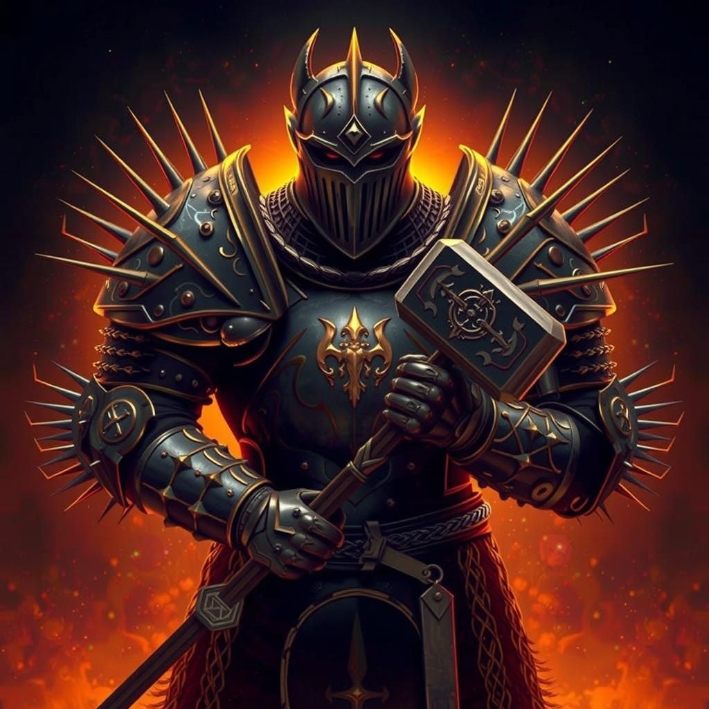 Ominous Spiked Knight with Hammer in Detailed Armor