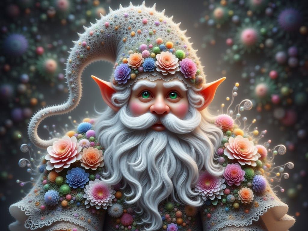 Surreal Fractal Gnome in Intricate Lace Patterns