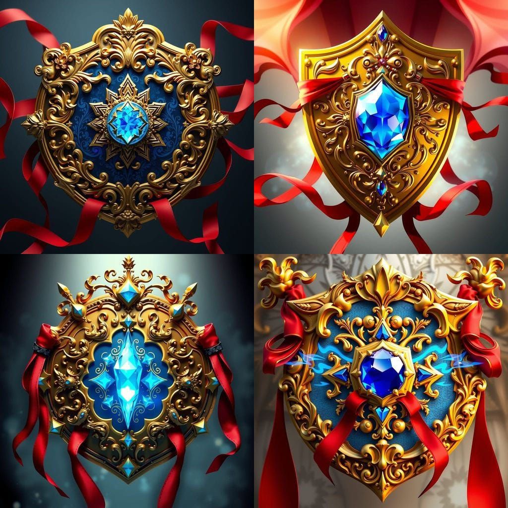 Golden Shield with Blue Gem Game Icon