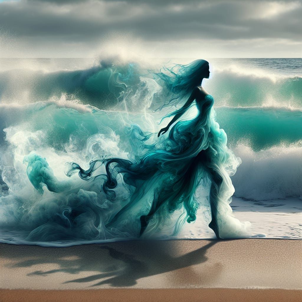 Mystical Ocean Woman Emerges from the Waves
