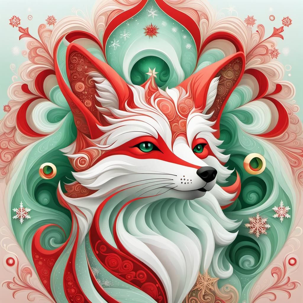 Festive Polar Fox in Abstract Vector Art