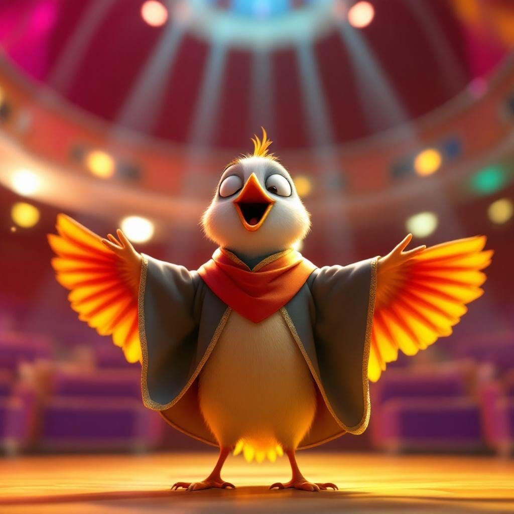 Robin Bird Singing in School Choir, 3D Rendered