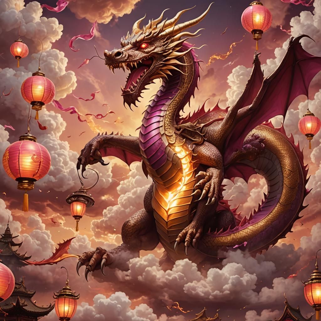 Majestic Dragon Roaring in Sky: Digital Art