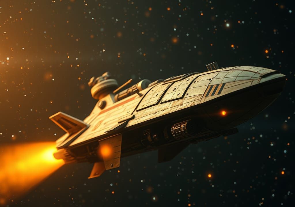 Giant Spaceship Miniature in Deep Space Sci-Fi