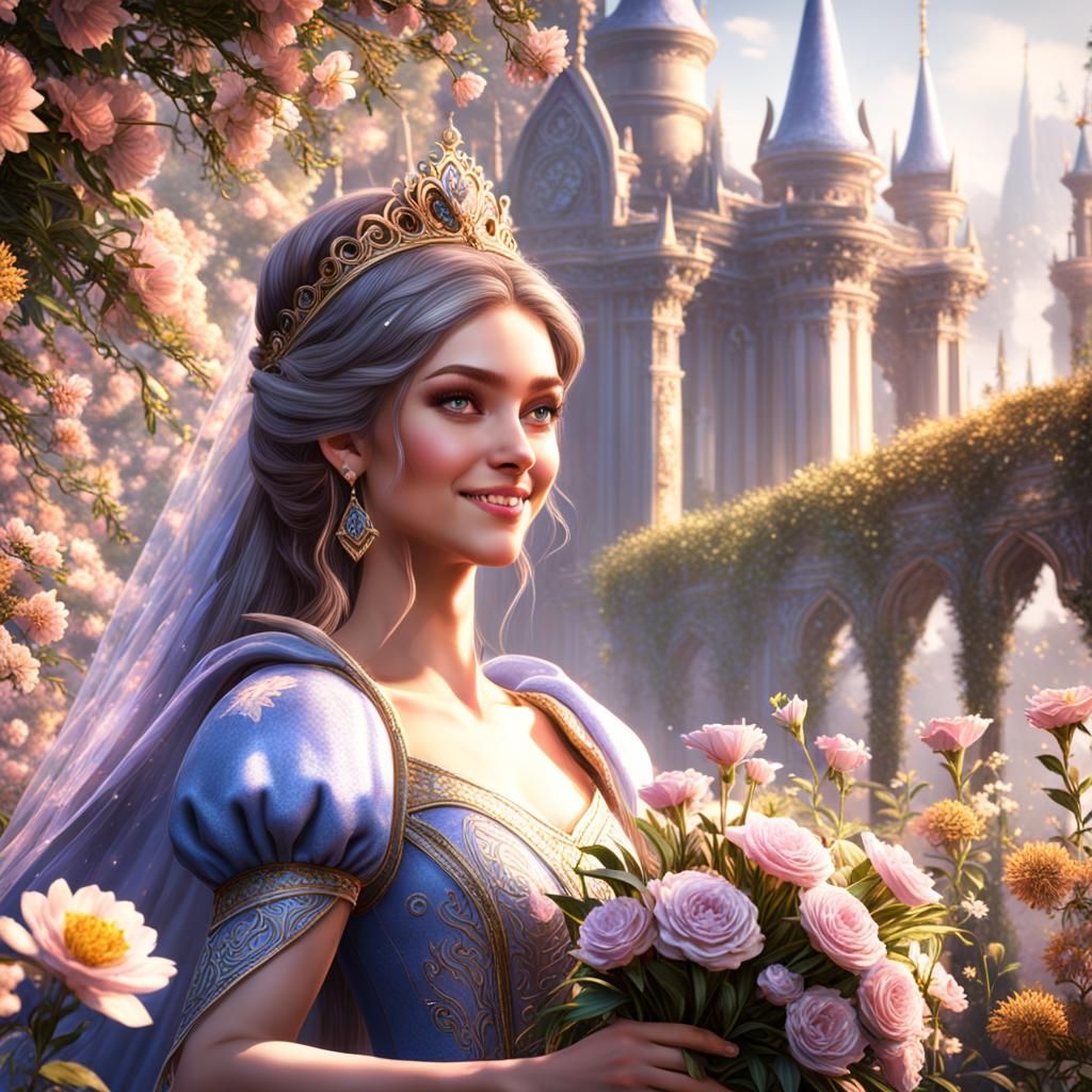 Princess Smelling Flowers: Fantasy Concept Art