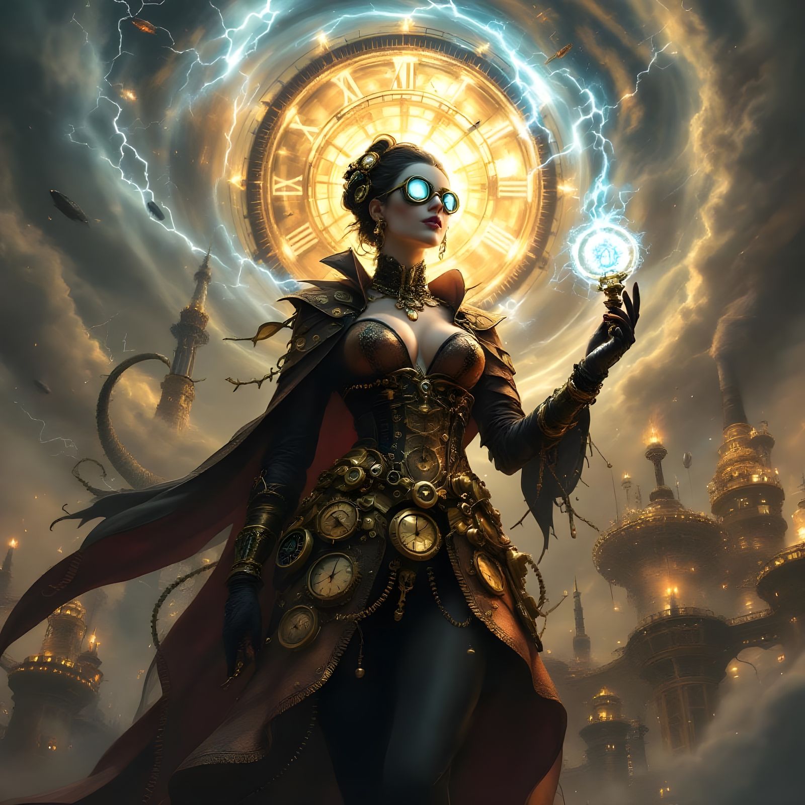 Steampunk Supervillainess Empress of Entropy in Brass Citade...