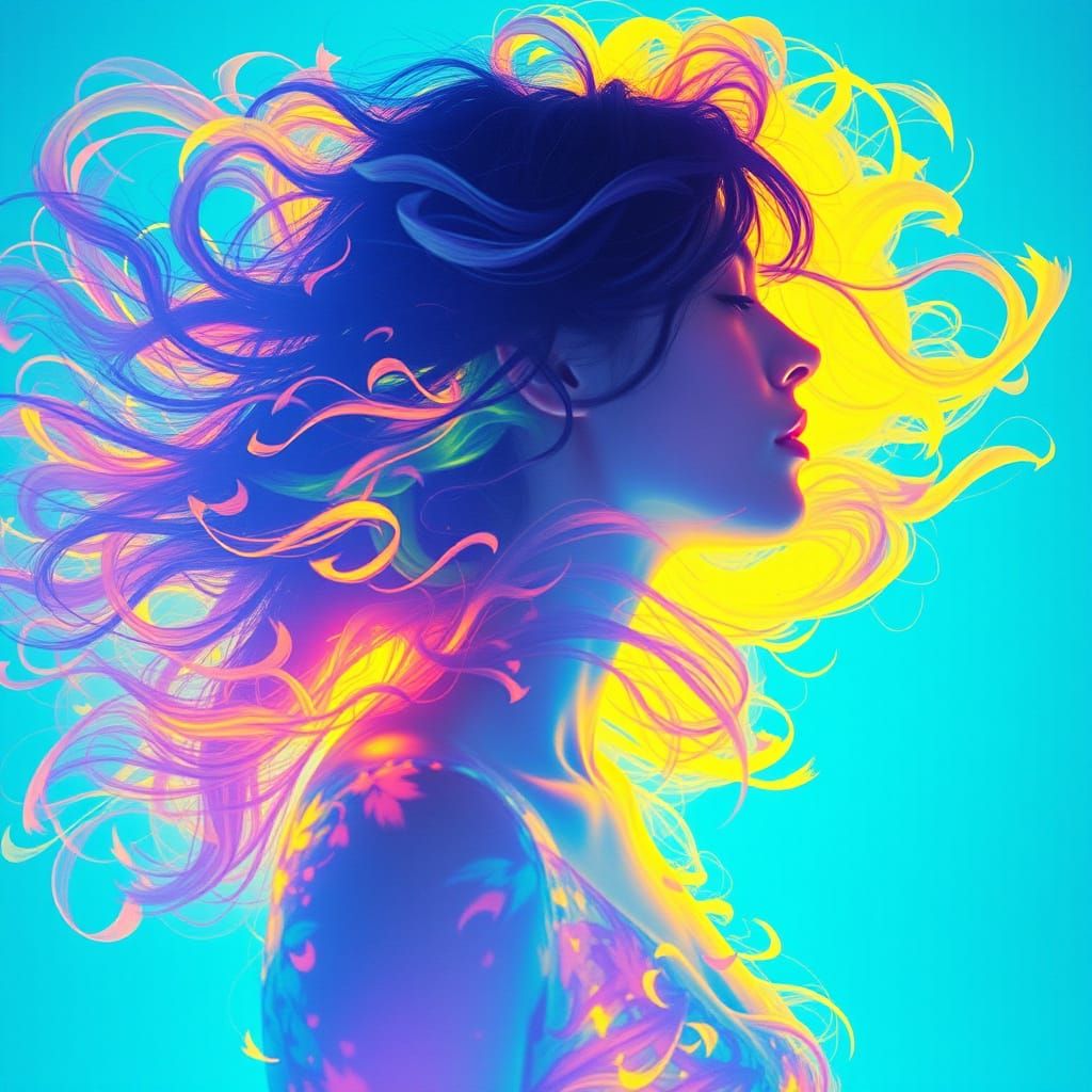 Ethereal Woman Emerges from Vibrant Color Explosion
