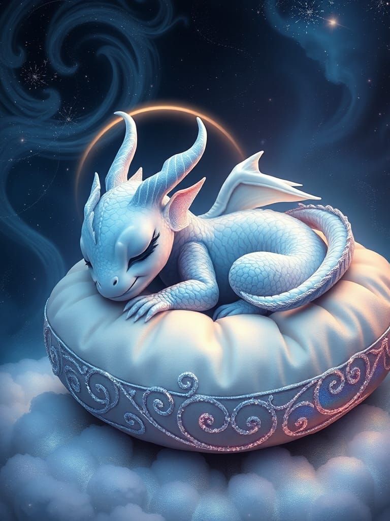 Sleeping Blue Dragon in Surreal Astral Dreamscape