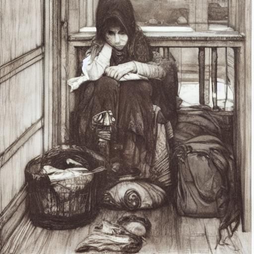 Homeless Woman in Waterhouse Style