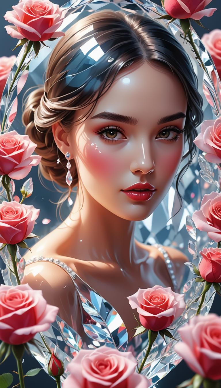 Crystal Rose Reflecting a Beautiful Girl