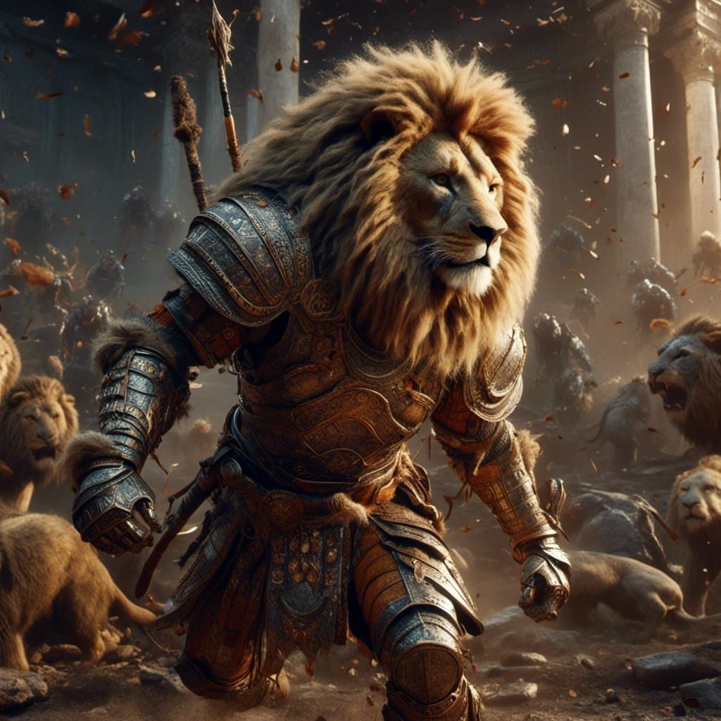 Lion Warrior in Roman Armor: Fantasy Concept Art