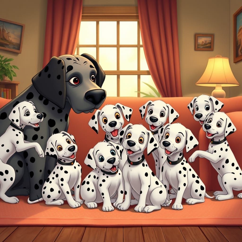 Playful Dalmatian Puppies in Disney Animation Style