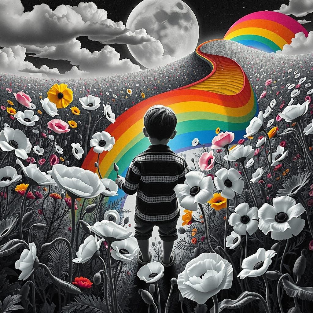 Psychedelic Poppy Field on Yellow Brick Road