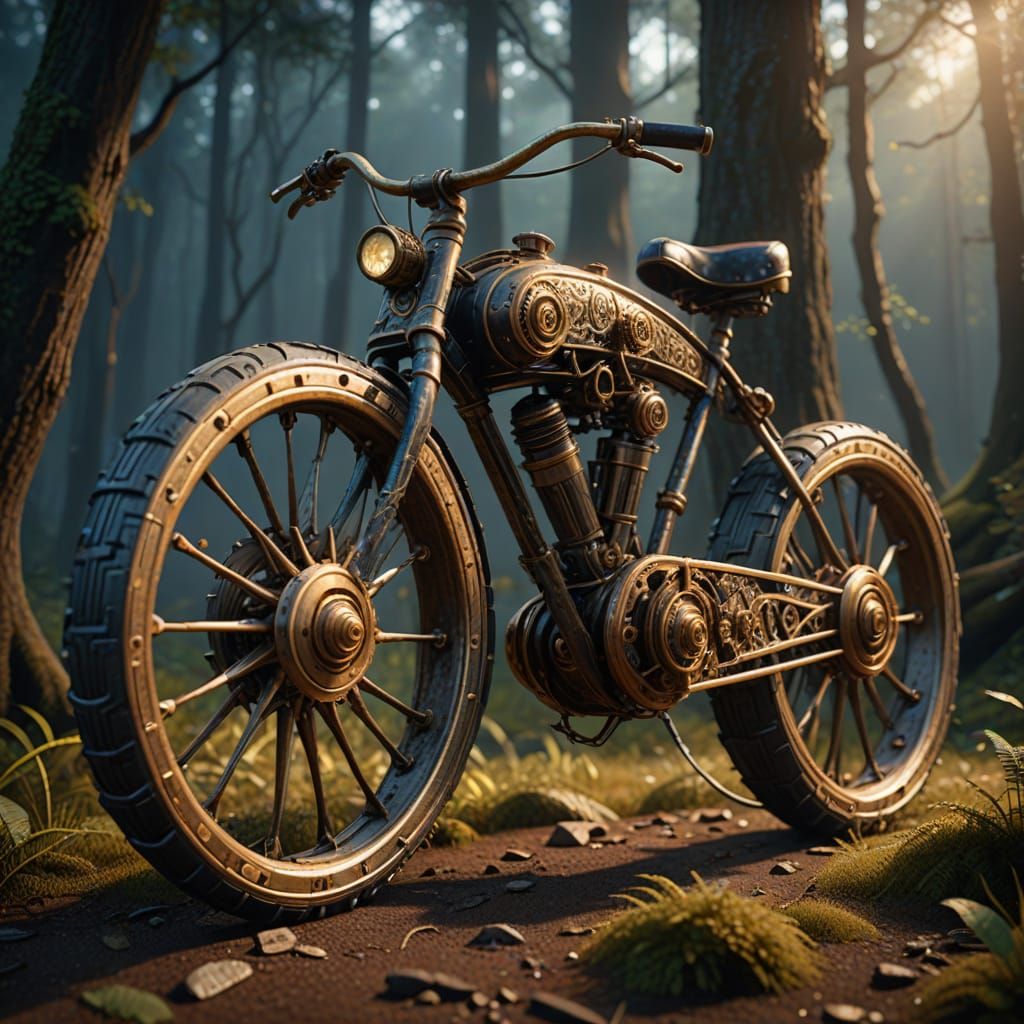 Mystical Three-Wheeled Bicycle in Steampunk Fantasy