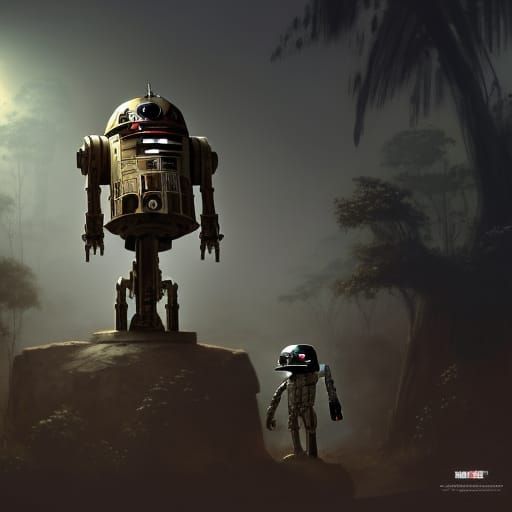 Steampunk Star Wars Droids in Prehistoric Jungle Art