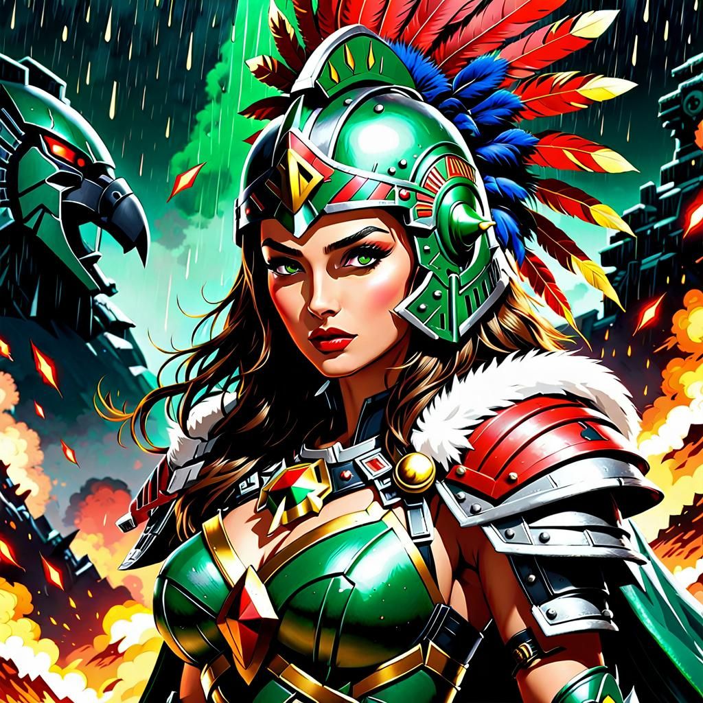 Female Space Marine with Aztec Headdress in Anime Style