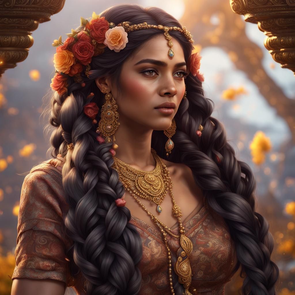 Indian Braid with Flowers and Gold Ornaments