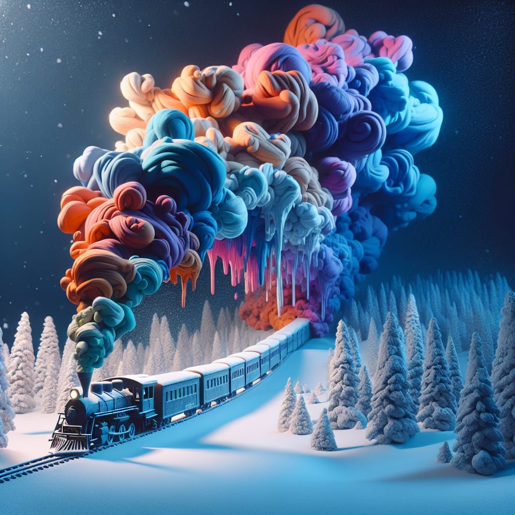 Abstract Claymation Train in Winter Landscape