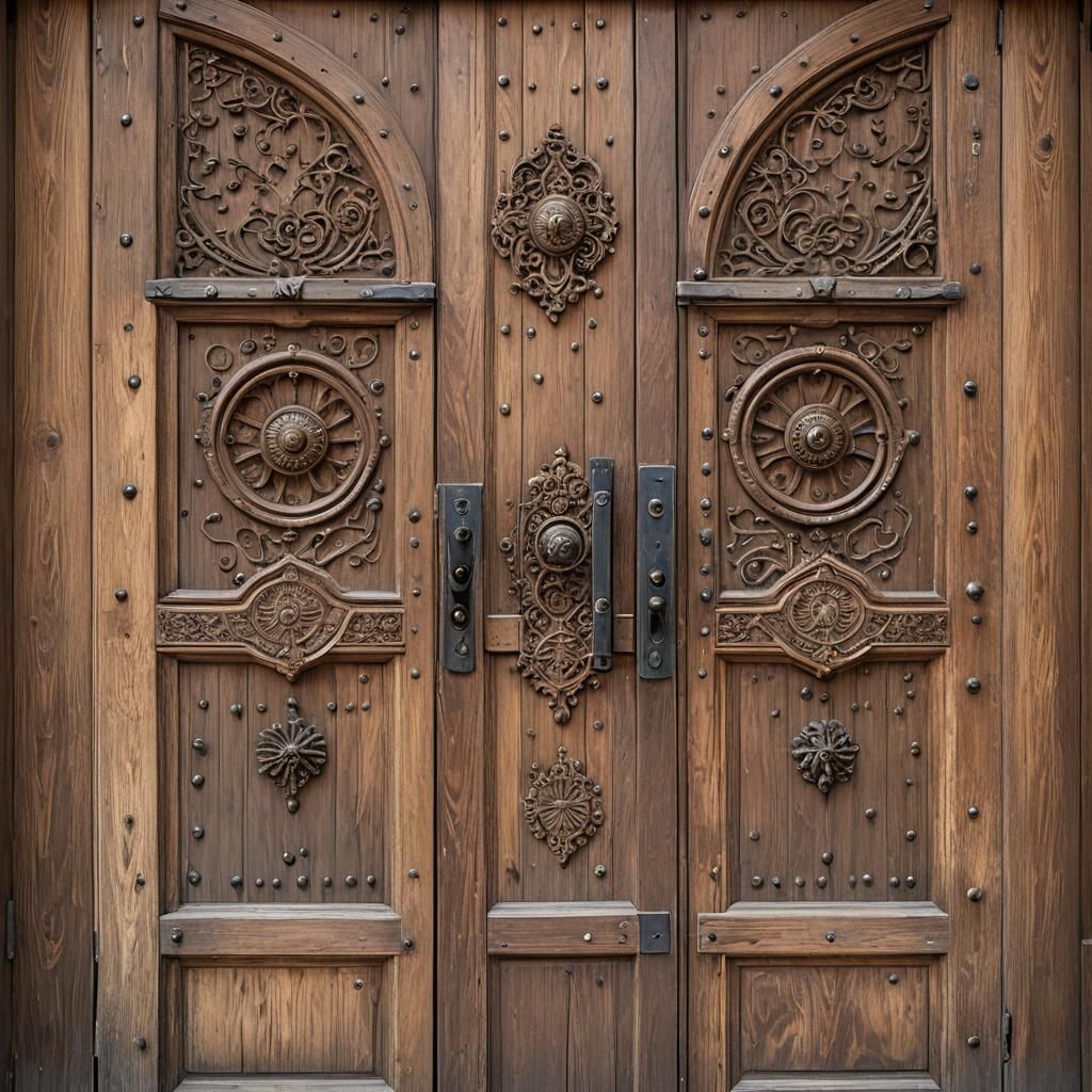Intricately Detailed Wooden Doors in Natural Light