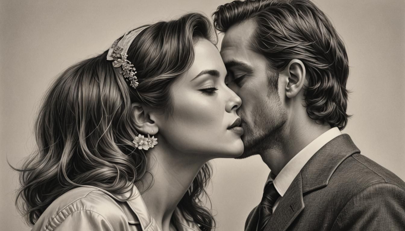 Romantic Kiss: Hyperrealistic Masterpiece of Love