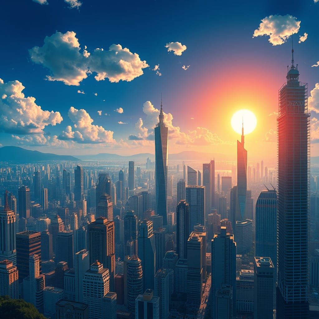 Majestic Taiwan Metropolis in Vibrant Golden Light