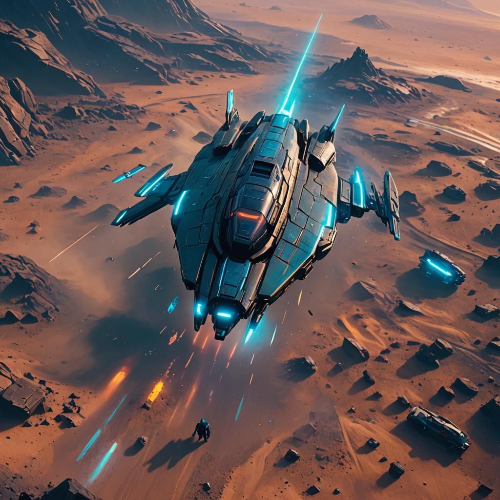 Spaceship Landing on Alien Planet in Cyberpunk Style