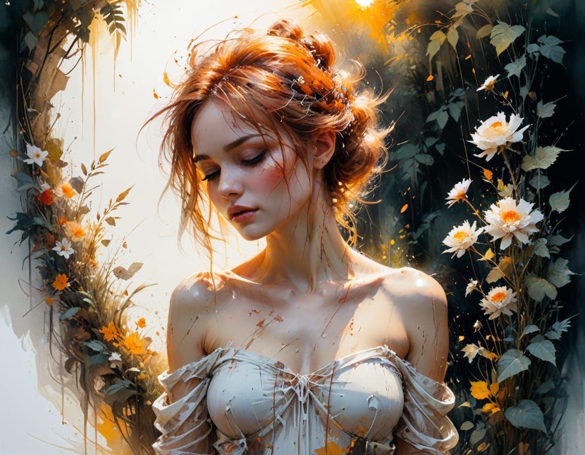 Ethereal Sunset Garden in Watercolor Style