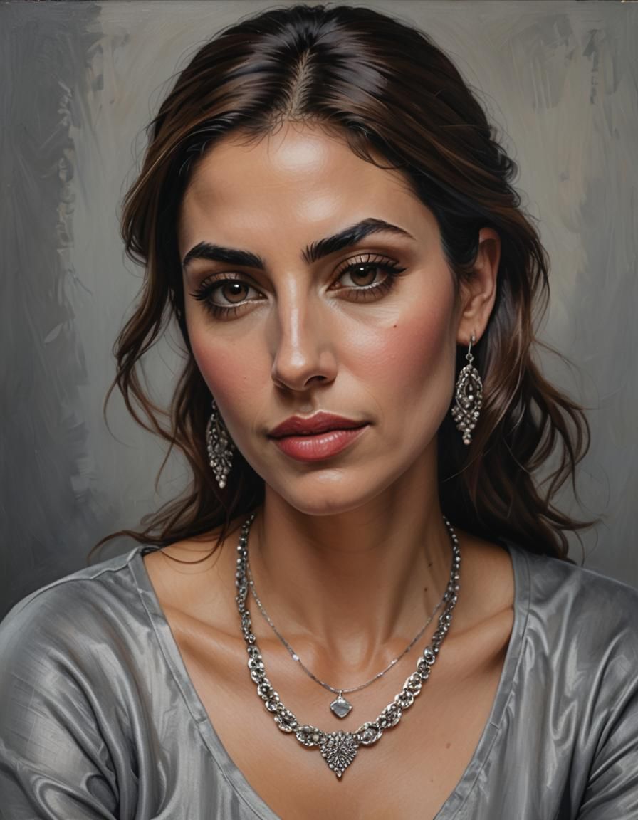 Serene Middle Eastern Woman Portrait in Oil Paint