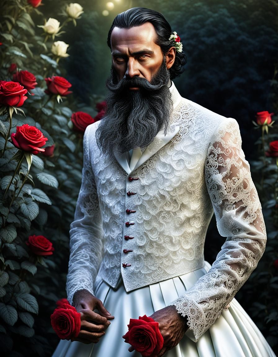 Male Bride Portrait in Lace Gown: Digital Art