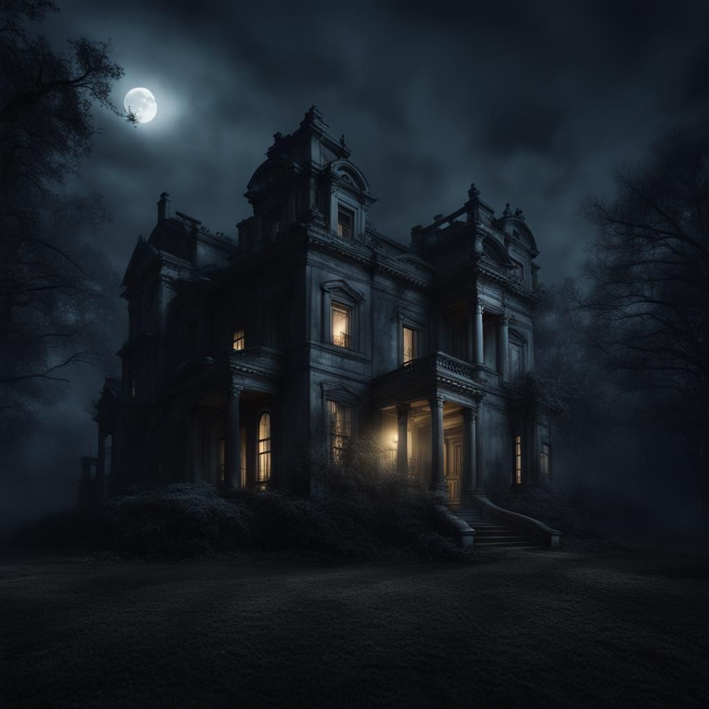 Creepy Abandoned Mansion in Moonlight