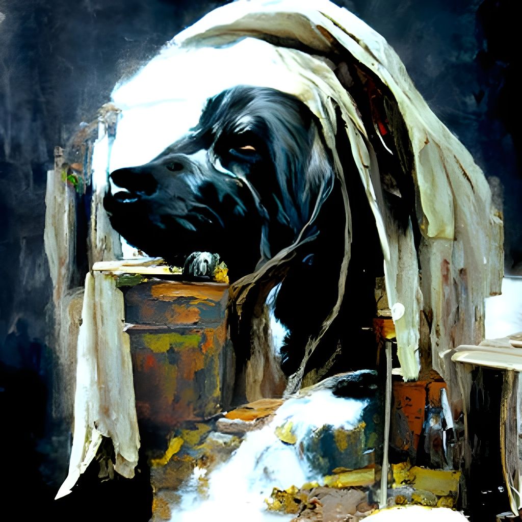 Melancholic Dog in Oil Painting Style