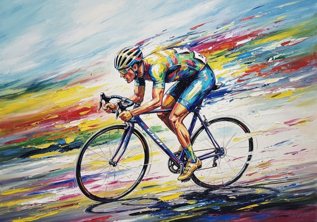 Cyclist in Motion: Abstract Expressionist Action Painting