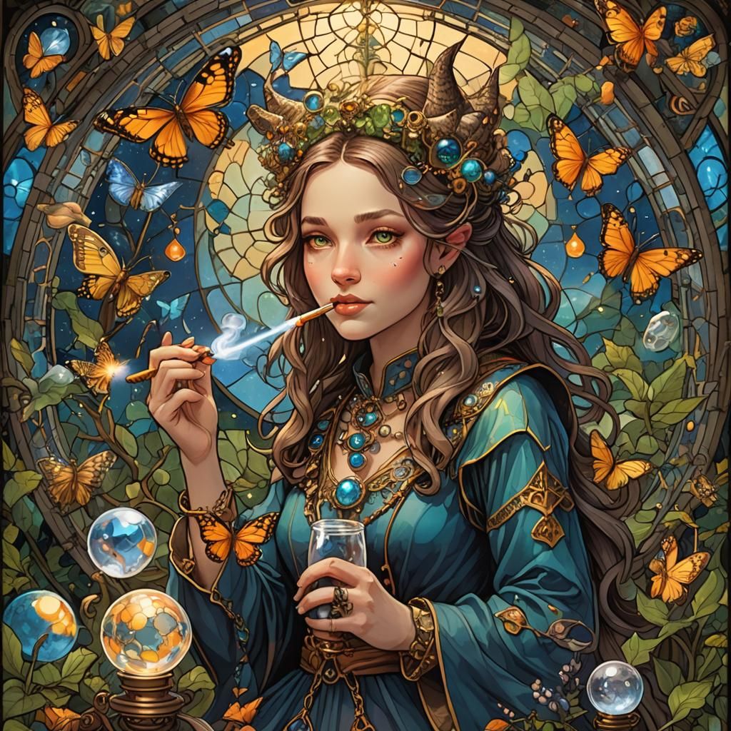 Enchanting Wizard with Butterfly Smoke Rings