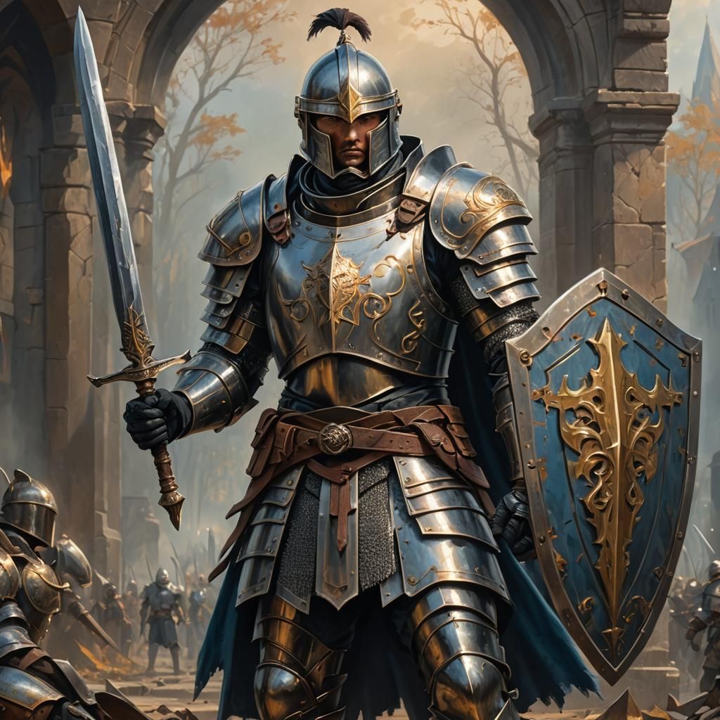 Magic Card: Soldier in Iron Armor Oil Painting