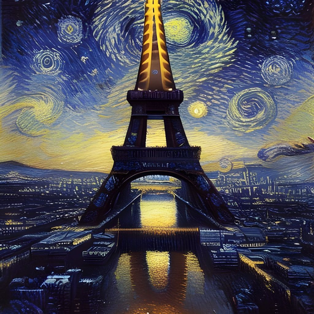 Eiffel Tower Astral Night Sky Oil Painting
